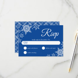 RSVP de Casamento Azul Profundo Xadrez Flocos de N
