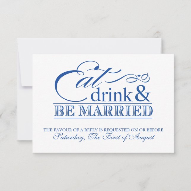 RSVP de Casamento Blue Eat Drink and Be Married (Frente)