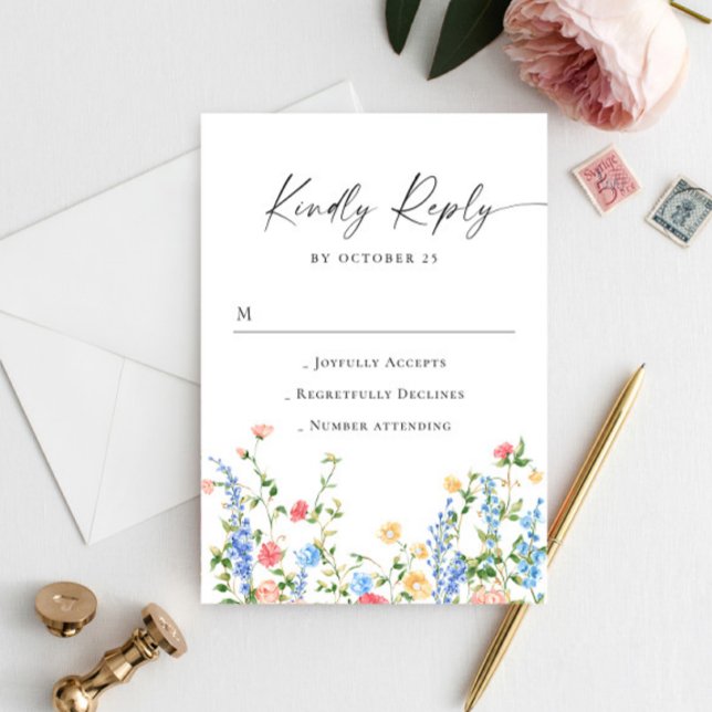 RSVP de Casamento Boêmio de Flor de Campo em Aquar (Criador carregado)