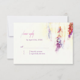 RSVP de Casamento Boho de Penas Celestiais