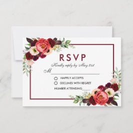 RSVP de Casamento Boho Floral Burgundy Aquarela
