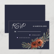 RSVP de casamento boho floral terracota azul-marin