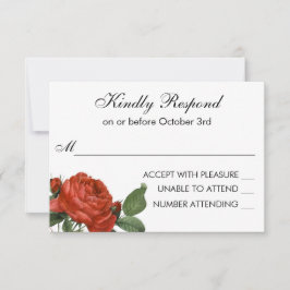 RSVP de Casamento Botânico da Rosa vermelha Vintag