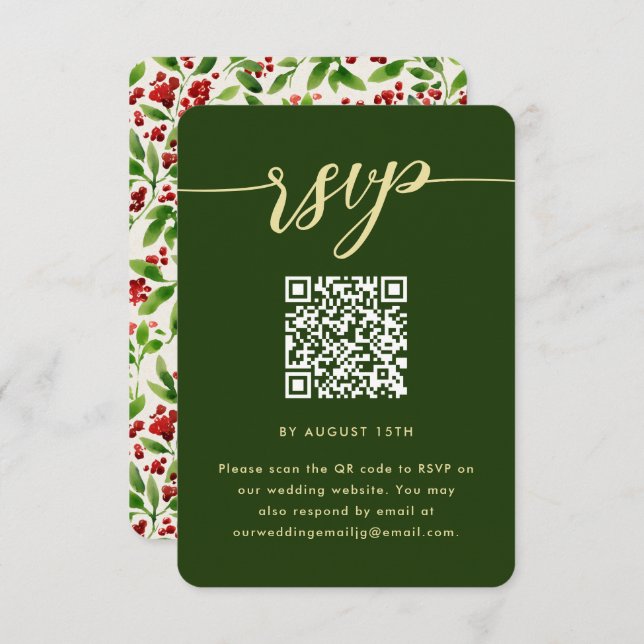 RSVP de Casamento Botânico Verde Russo com Código  (Frente/Verso)