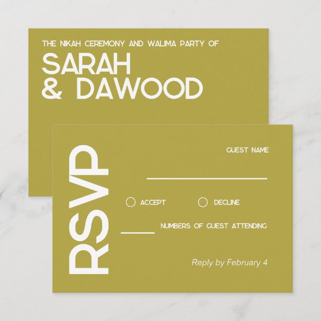 RSVP de Casamento Branca de Mão Muçulmana Minimali (Frente/Verso)