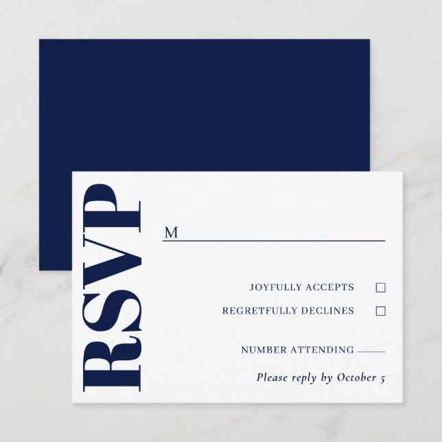 RSVP de Casamento Branco Azul-marinho (Frente/Verso)