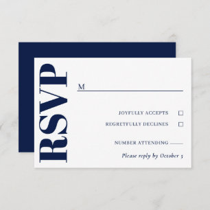 RSVP de Casamento Branco Azul-marinho