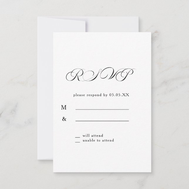 RSVP de Casamento Branco Clássico de Caligrafia et (Verso)