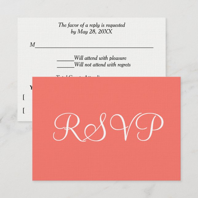 RSVP de Casamento Branco Coral (Frente/Verso)