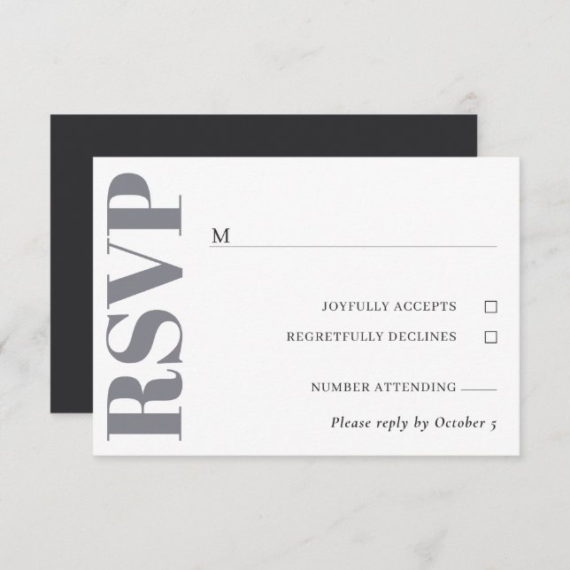 RSVP de Casamento Branco da cinza (Frente/Verso)