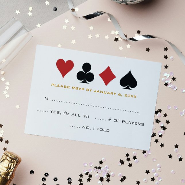 RSVP de Casamento Branco Dourado com Cartão Poker  (Criador carregado)