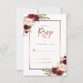 RSVP de Casamento Branco Dourado Rosa Floral da Bu