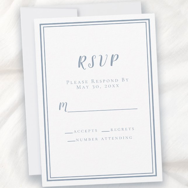 RSVP de Casamento Branco e Azul Dusty Simples Mini (Wedding RSVP White & Dusty Blue Simple Minimalist)