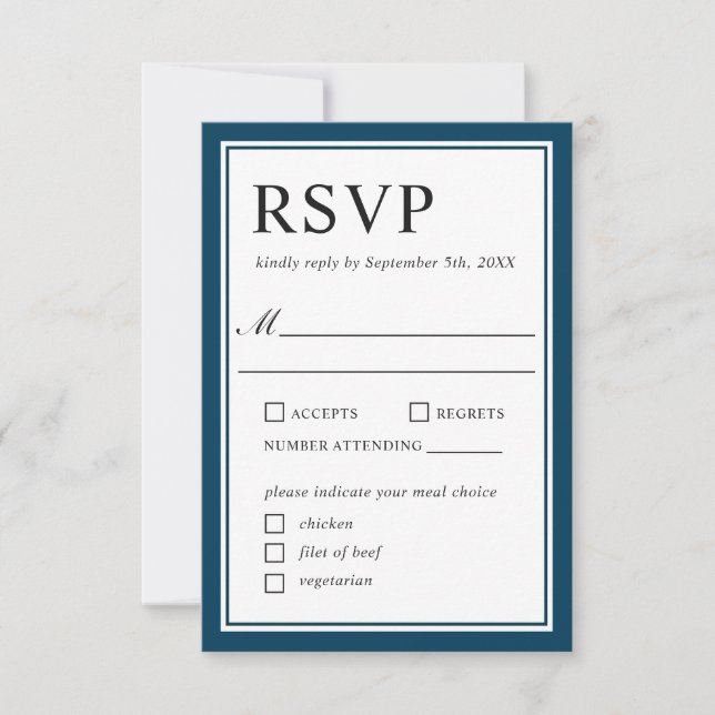 RSVP de Casamento Branco e Marinho Clássico Simple (Frente)