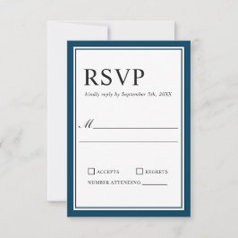 RSVP de Casamento Branco e Marinho Clássico Simple