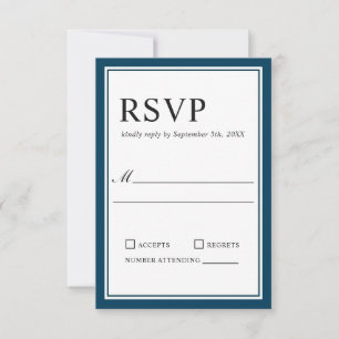 RSVP de Casamento Branco e Marinho Clássico Simple
