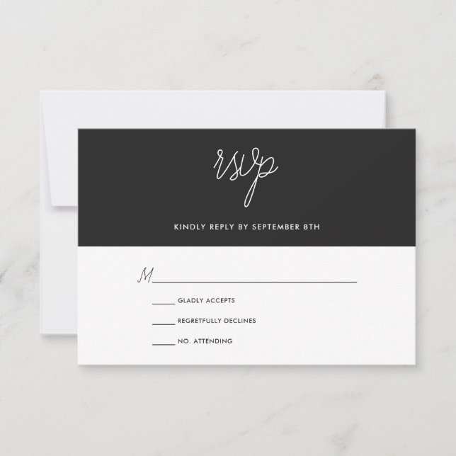 RSVP de Casamento Branco e Preto-Chic Moderno (Frente)