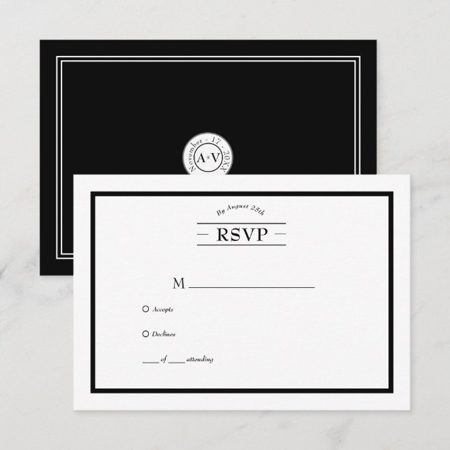 RSVP de Casamento Branco Negro Colar Clássico (Frente/Verso)