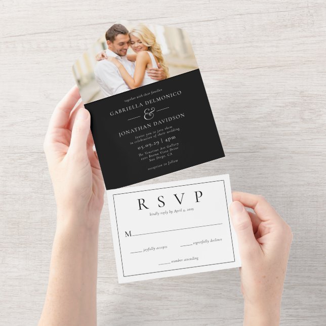 RSVP de Casamento Branco Negro de Foto Moderna (Tearaway)