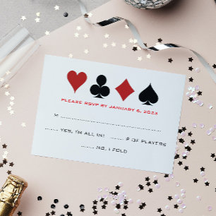 RSVP de Casamento Branco Preto com Cartão de Poker