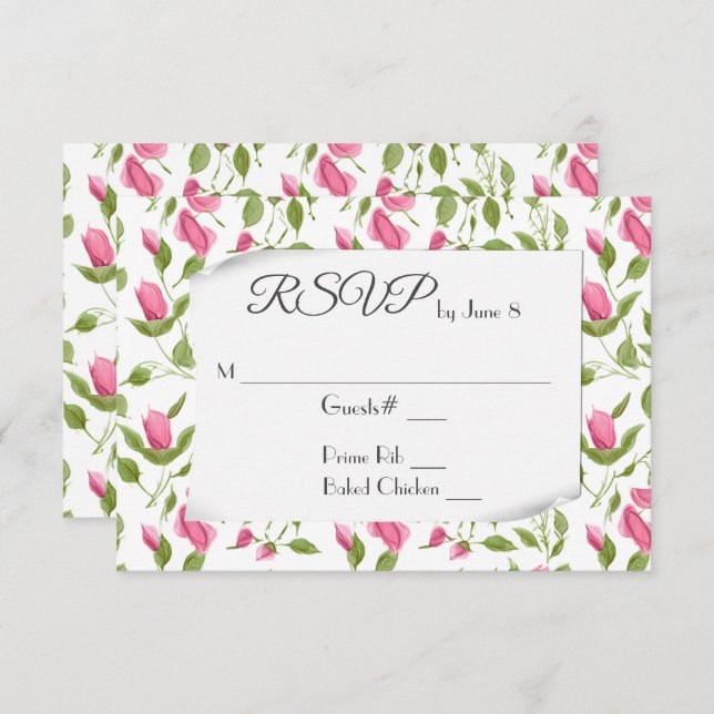 RSVP De Casamento Branco Rosa Rosa Rosa Rosa (Frente/Verso)