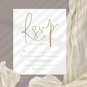 RSVP de Casamento Branco Simples e Dourado de Orça