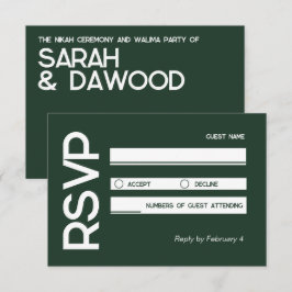 RSVP de Casamento Branco Verde Muçulmano Minimalis