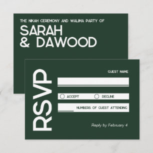 RSVP de Casamento Branco Verde Muçulmano Minimalis