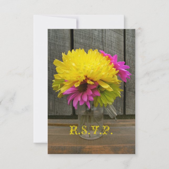 RSVP de Casamento Bright Flowers & Barnwood (Frente)