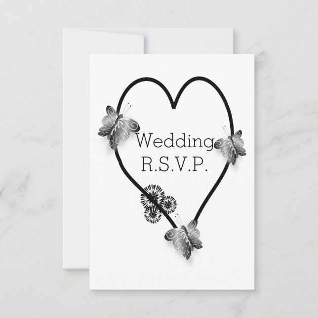 RSVP de Casamento Cardíaco de Borboleta Negra e Br (Frente)