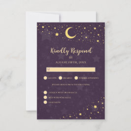 RSVP de Casamento Celestial Estrelas Roxas