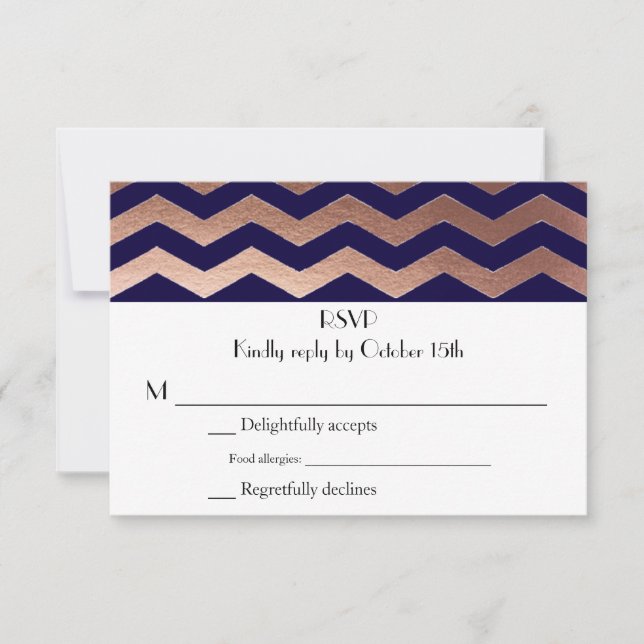 RSVP de Casamento Chevron Dourado Bilíngue (Frente)