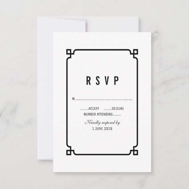 RSVP de Casamento Chic em Deco Preto (Frente)
