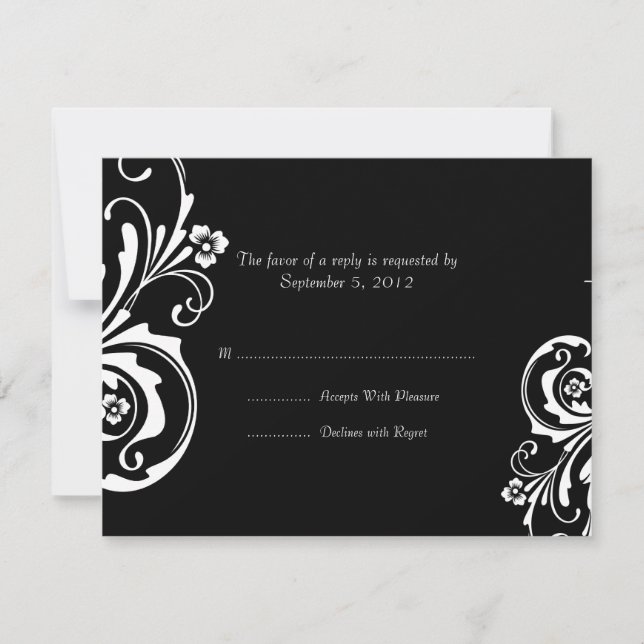 RSVP de Casamento Chic Floral Preto e Branco (Frente)