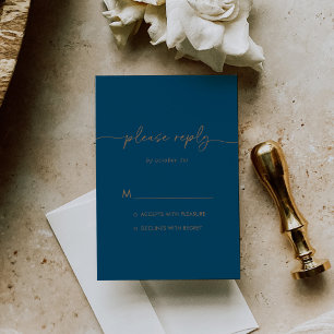 RSVP de Casamento Clássico de marinho Azul Dourado