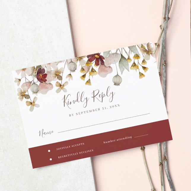 RSVP de Casamento com Aquarela Botânica Bordeaux (Criador carregado)