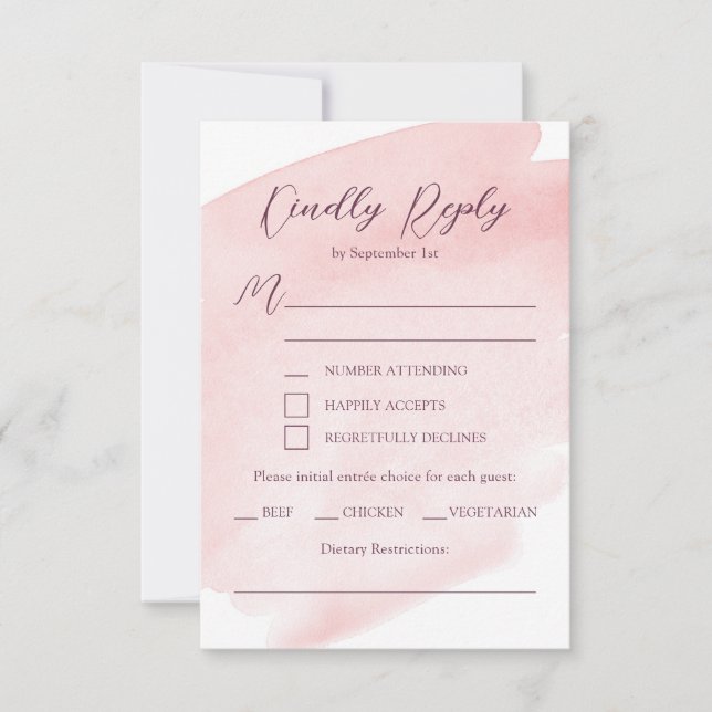 RSVP de Casamento com Aquarela Rosa Bege (Frente)