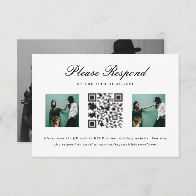 RSVP de Casamento com Código QR e Casamento Fotogr (Frente/Verso)