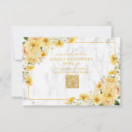 RSVP de casamento com código QR floral amarelo rús