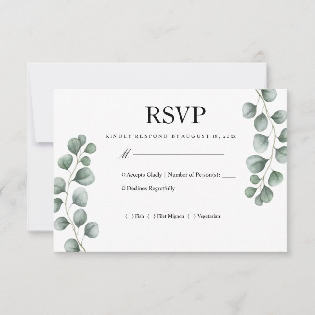 RSVP de Casamento com Eucalipto Verde (Frente)