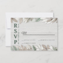 RSVP de casamento com folhas de aquarela rústica b