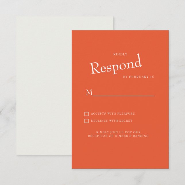 RSVP de casamento com fonte moderna laranja texto  (Frente/Verso)