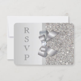 RSVP de Casamento com Lantejoulas Prateadas em For