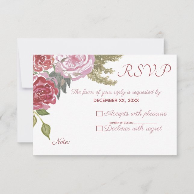 RSVP de Casamento com Rosas em Aquarela (Frente)