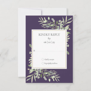 RSVP de Casamento com Vegetação em Aquarela Roxa