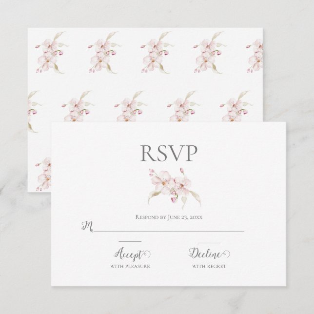 RSVP de Casamento Cor de Água Floral Pastel Rosa (Frente/Verso)