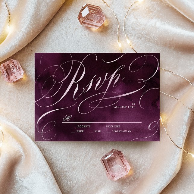 RSVP de casamento da caligrafia romântica (Romantic Moody plum calligraphy wedding RSVP)