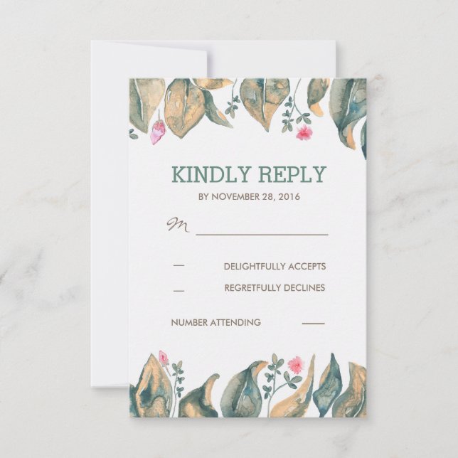 RSVP de Casamento da Floresta Russa com Folhas Dou (Frente)