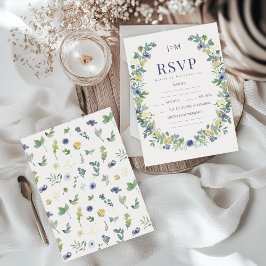 RSVP de Casamento da Frota do Flor Amarelo Azul