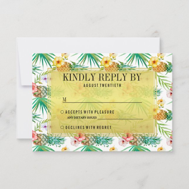 RSVP de Casamento de Abacaxi Tropical e Hibiscus (Frente)